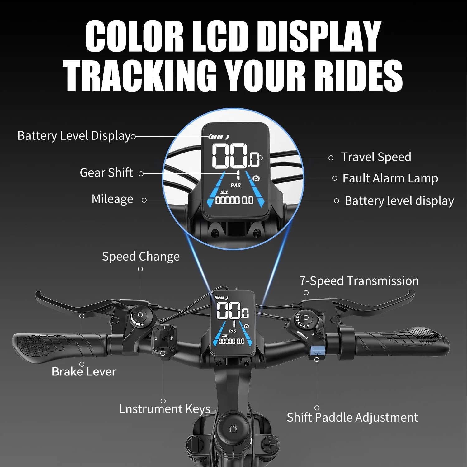26" Electric Bike for Adults with Peak 750W Brushless Motor, 35Miles 22MPH Commuting Electric Mountain Bike with 36V 10AH Removable Battery, 7-Speed, Front Fork Suspension - Image 5