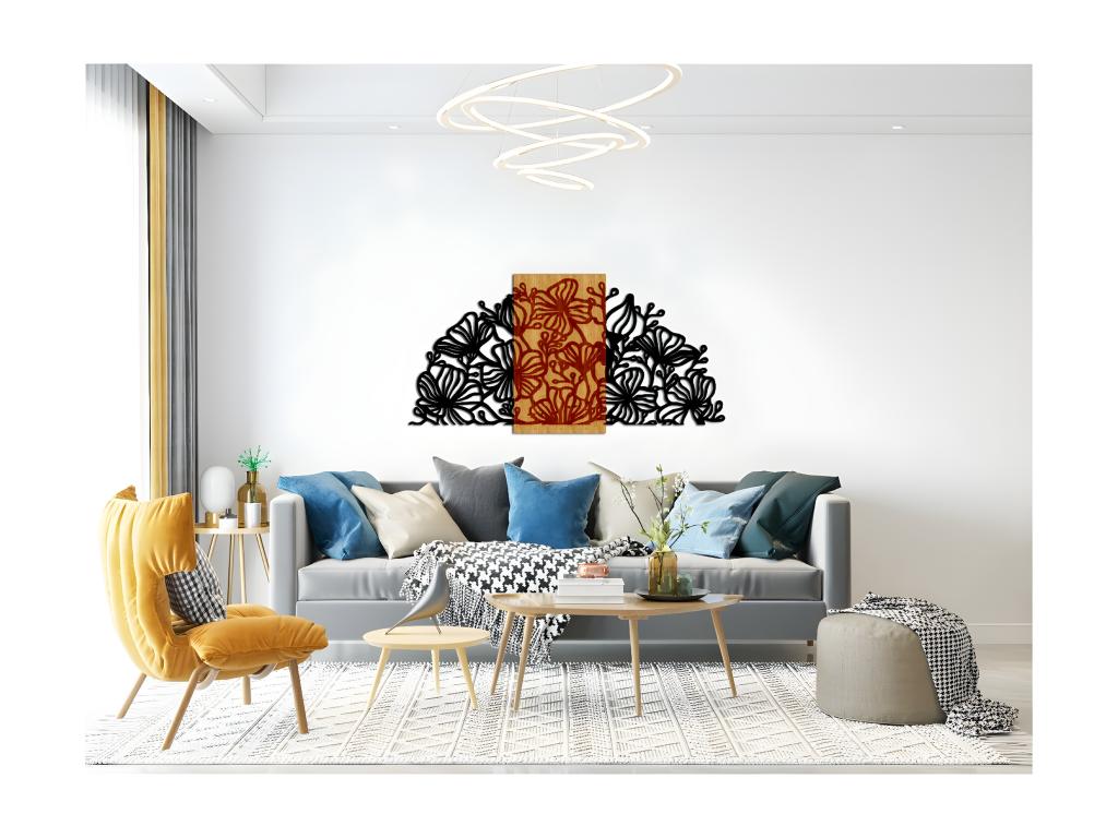 Decoración de Metal y Madera Flor 11, Madera, 94x1,8x50 cm, Tucasago