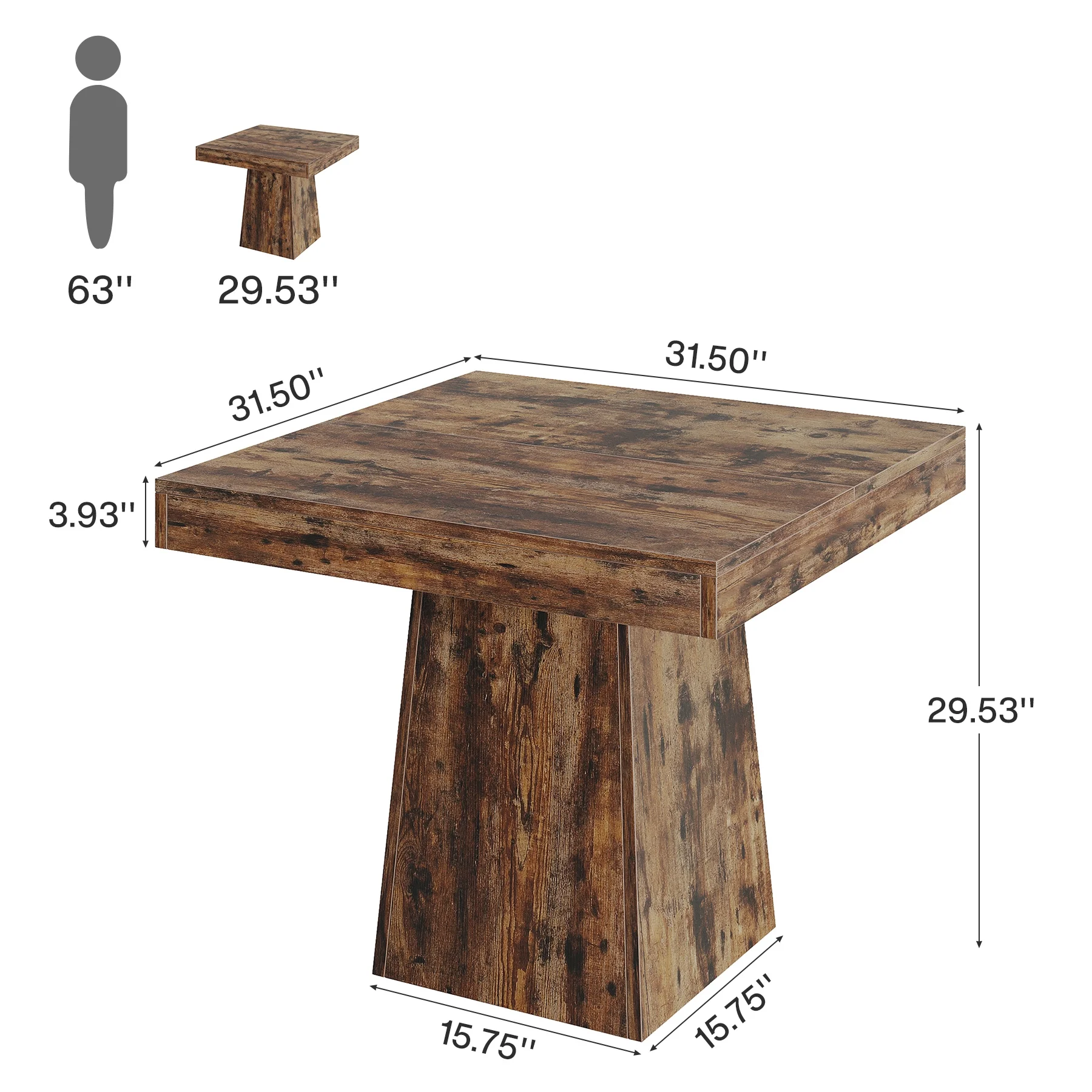 Tribesigns Square Dining Table for 4, 31.5-Inch Kitchen Table Small Dinner Table with Sturdy Pedestal Base, Farmhouse Dining Room Table for Home Dining Room, Living Room, Kitchen, Vintage Brown - Image 16