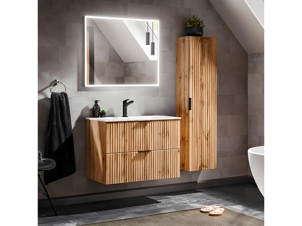Conjunto mueble lavabo individual encastrado 80 cm y columna Adriel Madera