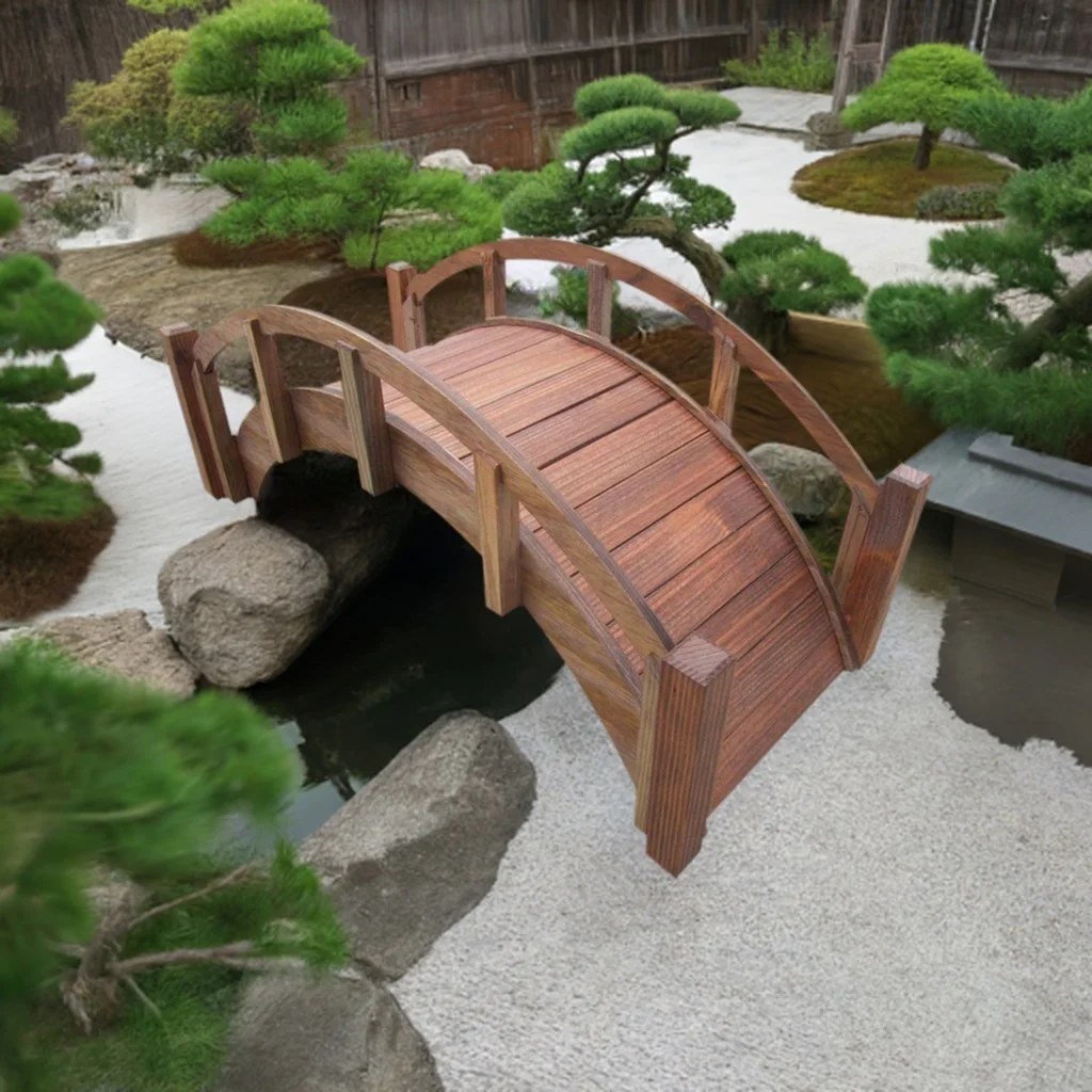 SamsGazebos Miniature Japanese Wood Garden Bridge, 25-Inch, Brown, Treated - Image 4
