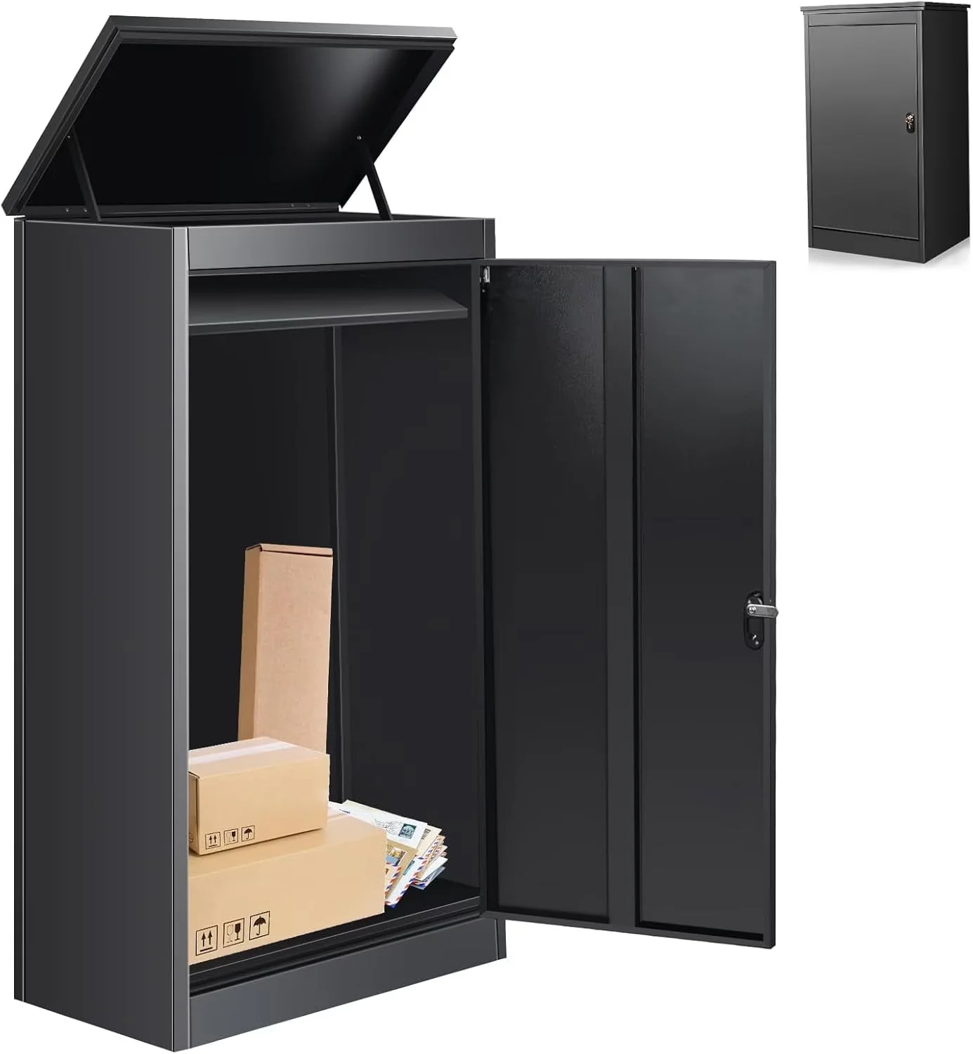 Gaonala Steel Package Delivery Box 19.6x14.4x44.9in Lockable Weather-Resistant Black - Image 2 Gaonala Steel Package Delivery Box 19.6x14.4x44.9in Lockable Weather-Resistant Black - Image 2
