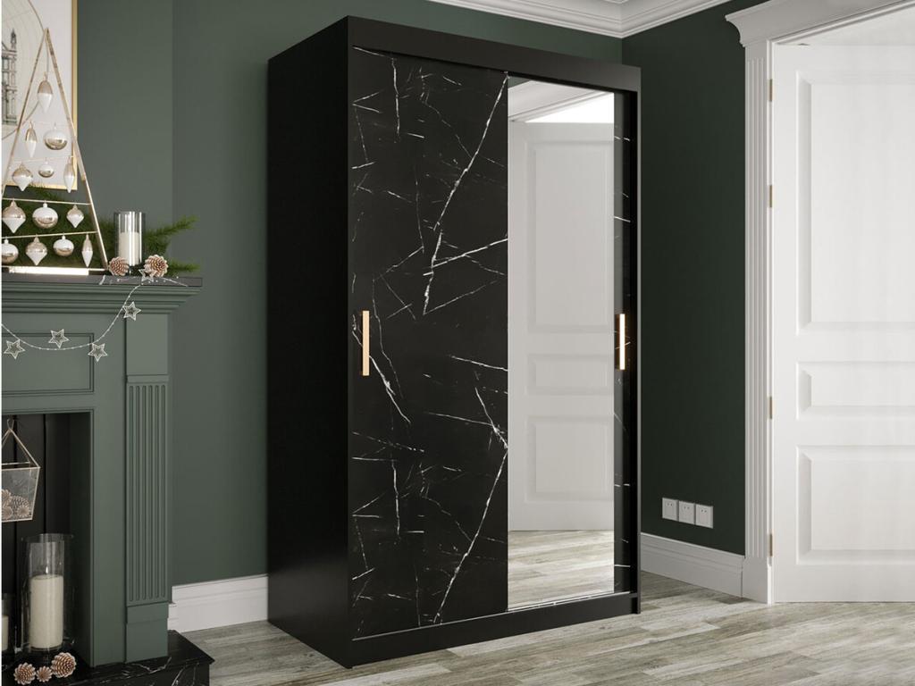Armario Nestliq 259 - Mármol negro - Negro mate - 200x120x62cm - Número de estantes 4 00