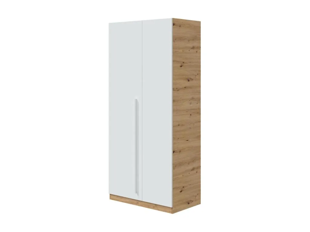 Armario para dormitorio Lluesmahome con dos puertas batientes, tres estantes y barra de colgar de 90x52x200 cm en acabado anudado y blanco  ZW1426336