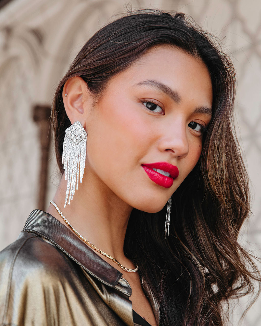 Diamond Fringe Drop Earrings - Silver - Se7enfashion