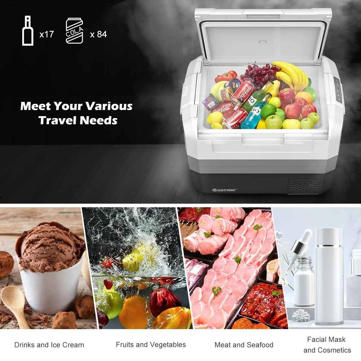 Costway 58 Quart Portable Electric Car Cooler Refrigerator Compressor Freezer for RVs Camping