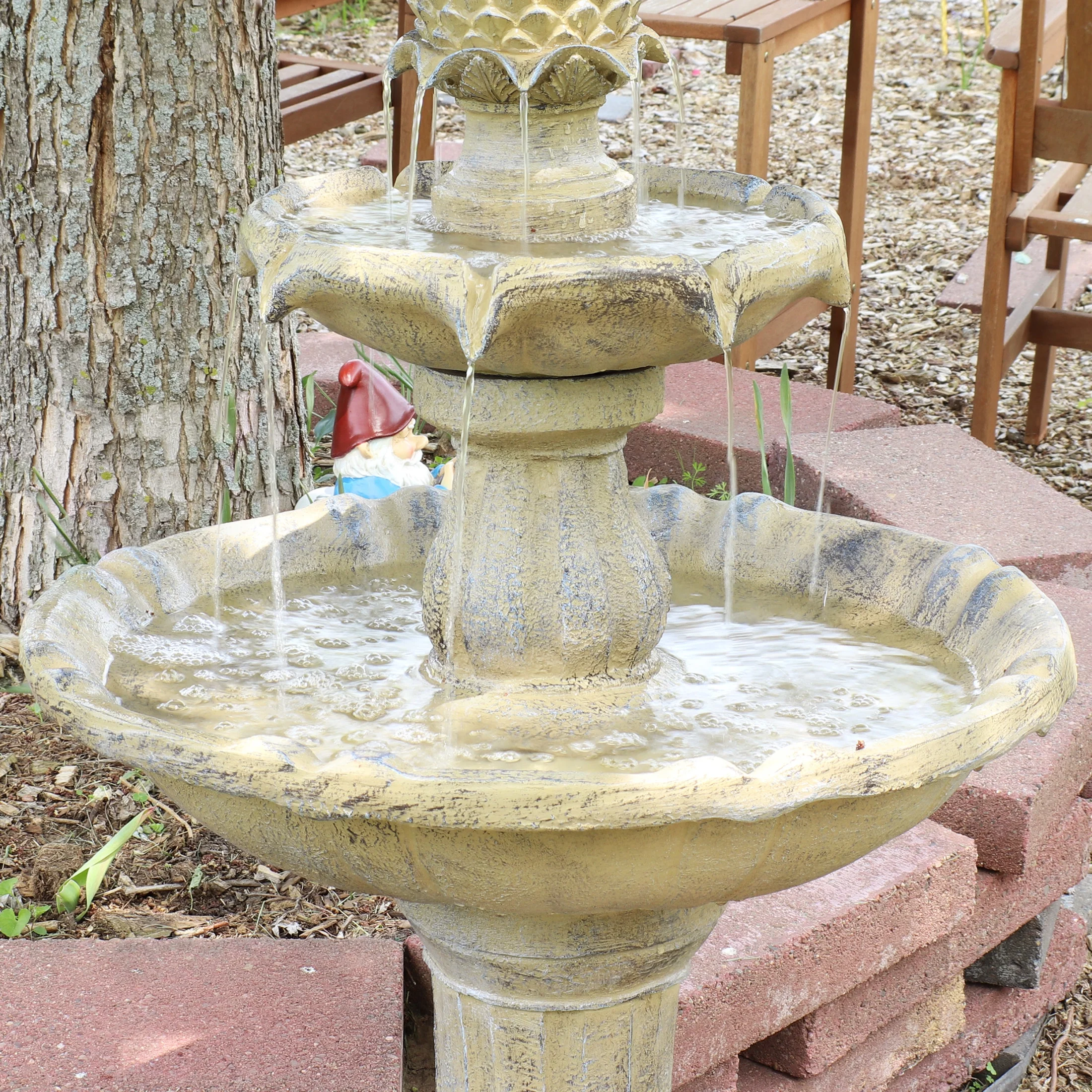 Sunnydaze 45" 2-Tier Arcade Solar Outdoor Water Fountain with LED - Earth - Image 8