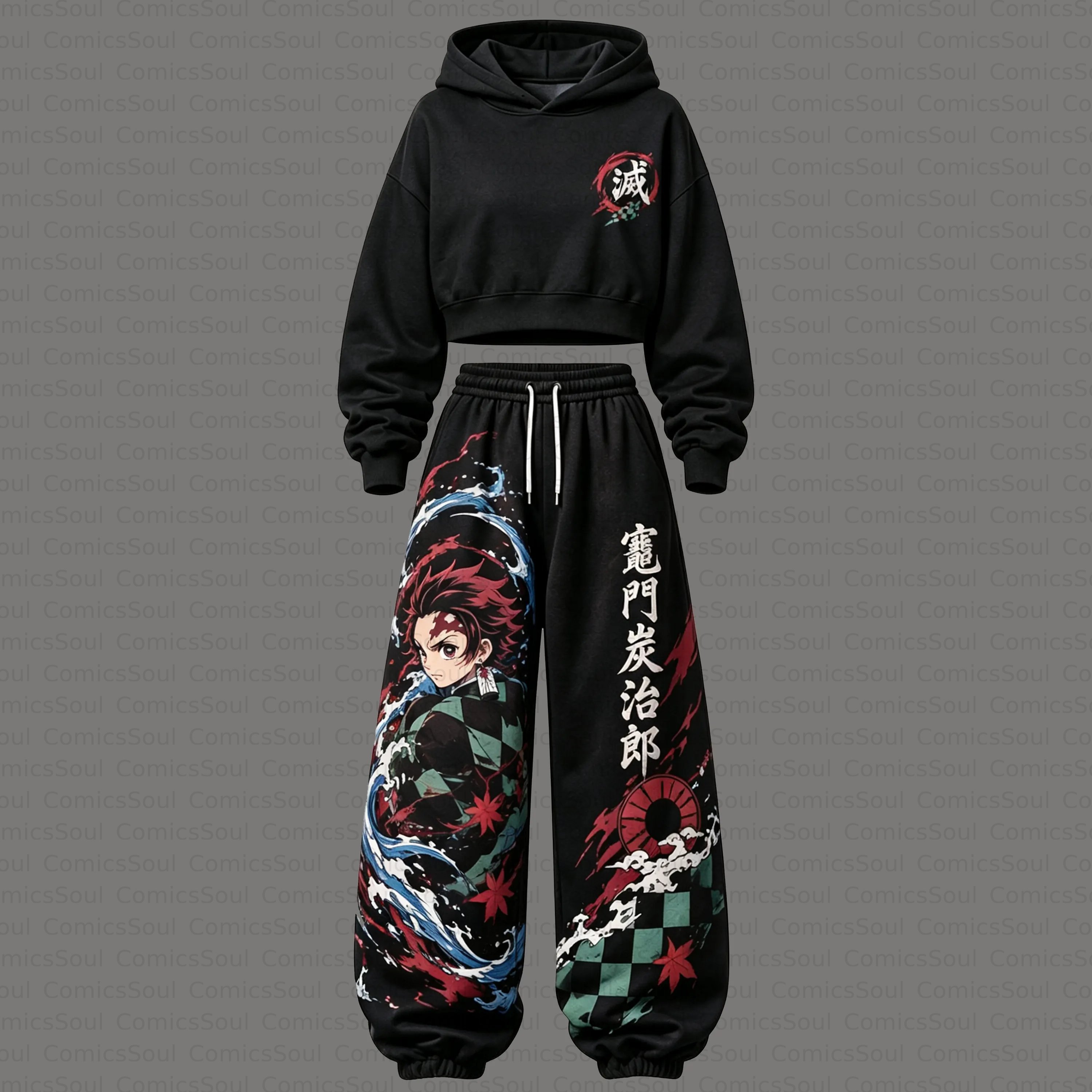 Demon Slayer Cropped Long Sleeve Hoodie & High Waist Jogger Pants Two Piece TeeThreads Sustain the Scene with Custom Apparel
