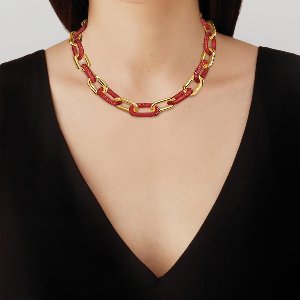 COLLIER EMPREINTE ANIMALE 12 CRISTAUX - CRISTAL ROUGE, LAITON PLAQUÉ OR JAUNE 18 CARATS