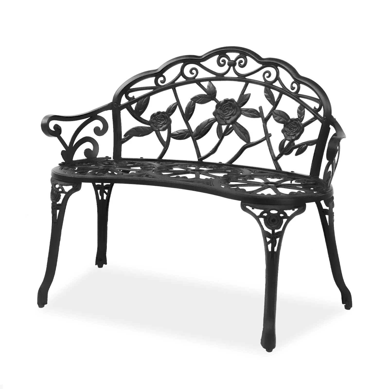 Zimtown Courtyard Park Outdoor Patio Bench Leisure Rose Cast Aluminum Chair, Metal Loveseat Bench for Garden Patio, Porch, Deck, Bronze - Image 13