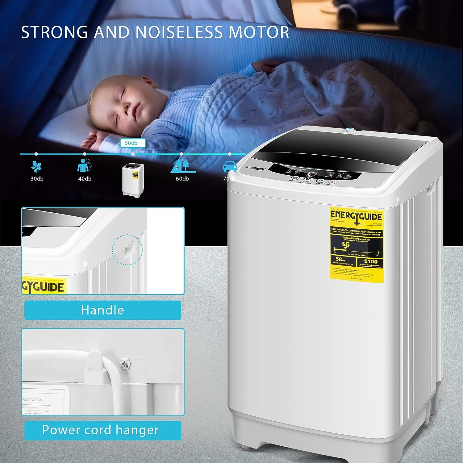 VIVOHOME Full-Automatic Washing Machine with Built in Drain Pump Spin Dryer, 1.32cu.ft 13 lbs Capacity - Image 5