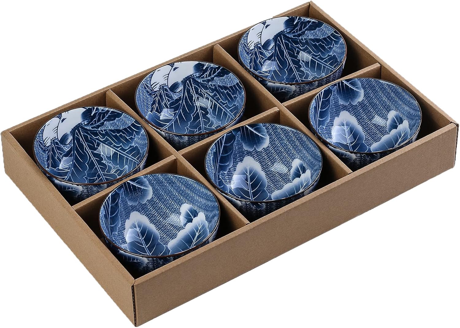 Gegong 6 Pack Ceramic Bowls, Japanese Style , 10 Ounces Thickening Blue and white porcelain Rice /Cereal Bowls for Kitchen, Suitable for microwave, ovens, dishwashers (mixing)