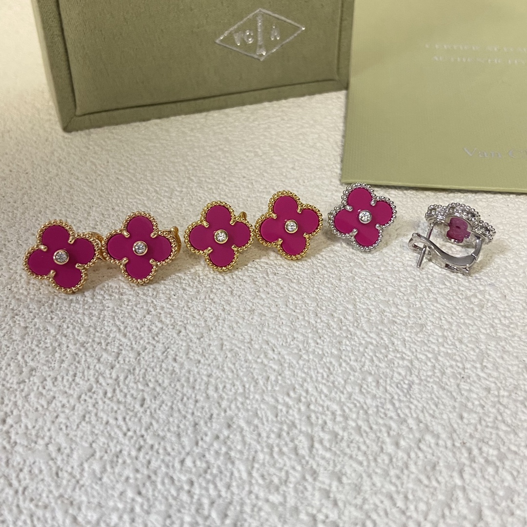 VCA Rose Red Diamond Alhambra Earrings - Original Replica Club