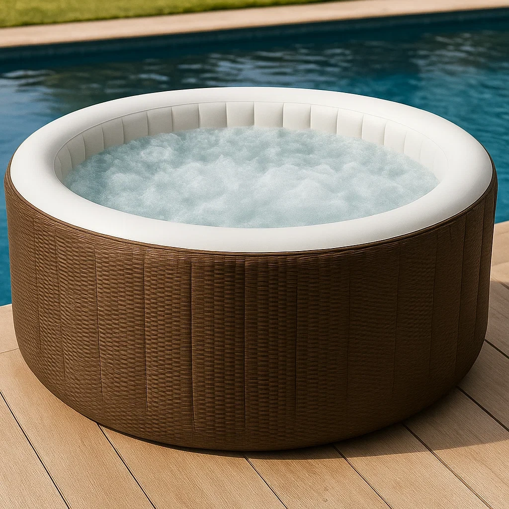 Spas hinchables 180x180x71 cm 4 personas redondo color marrón/Blanco gWAyzyM335sa