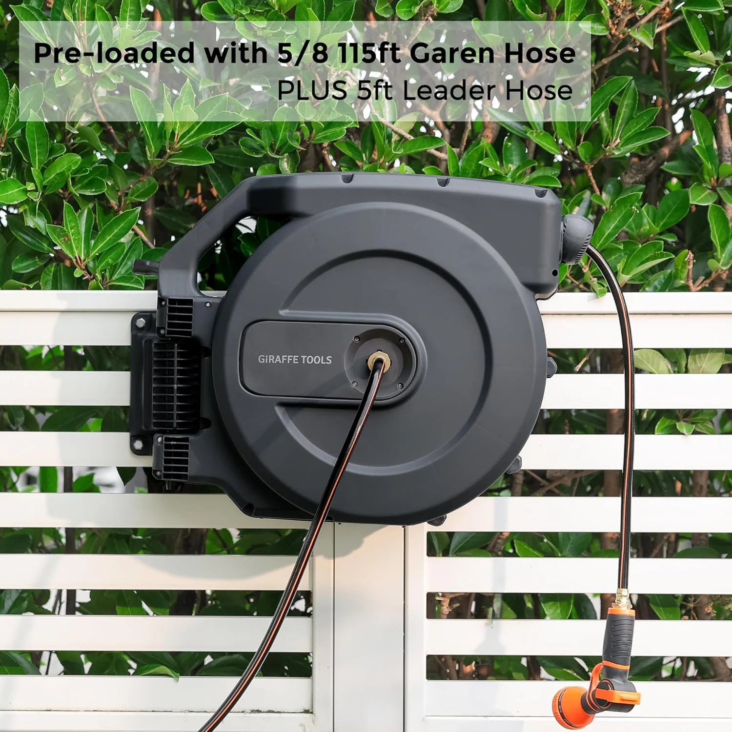 Giraffe Tools Retractable Garden Hose Reel with 1/2in-100ft Water Hose, Plastic Bracket, Wall Mounted, Dark Grey - Image 49