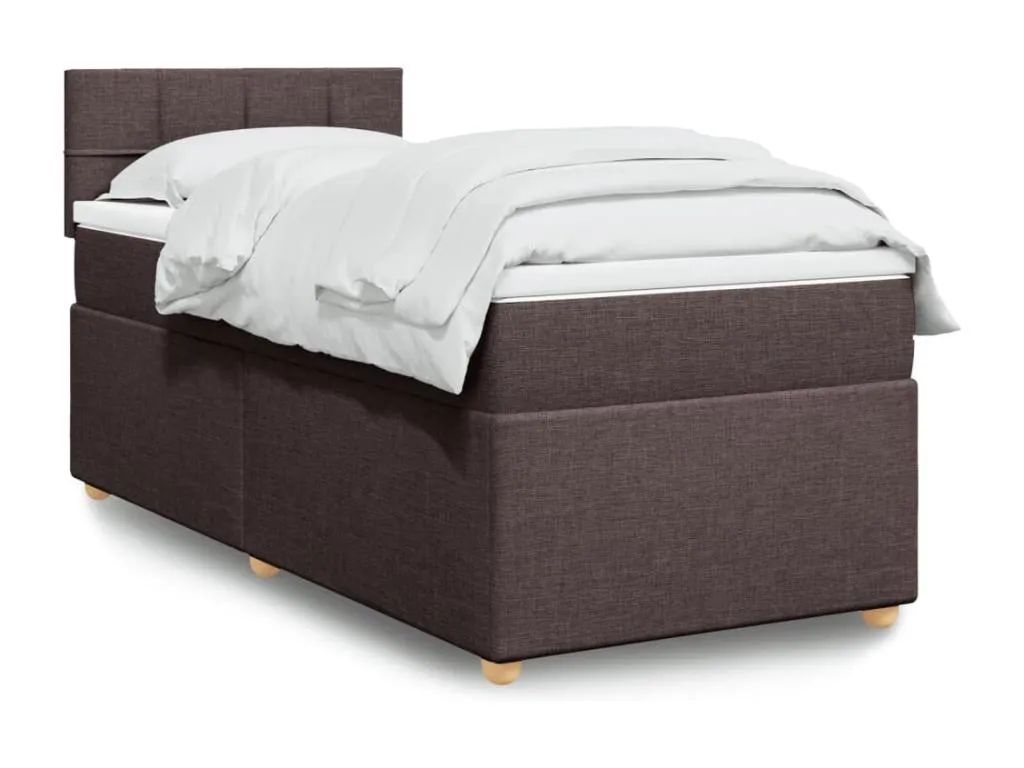 Cama box spring con colchón tela marrón oscuro 90x200 cm ioc3518751