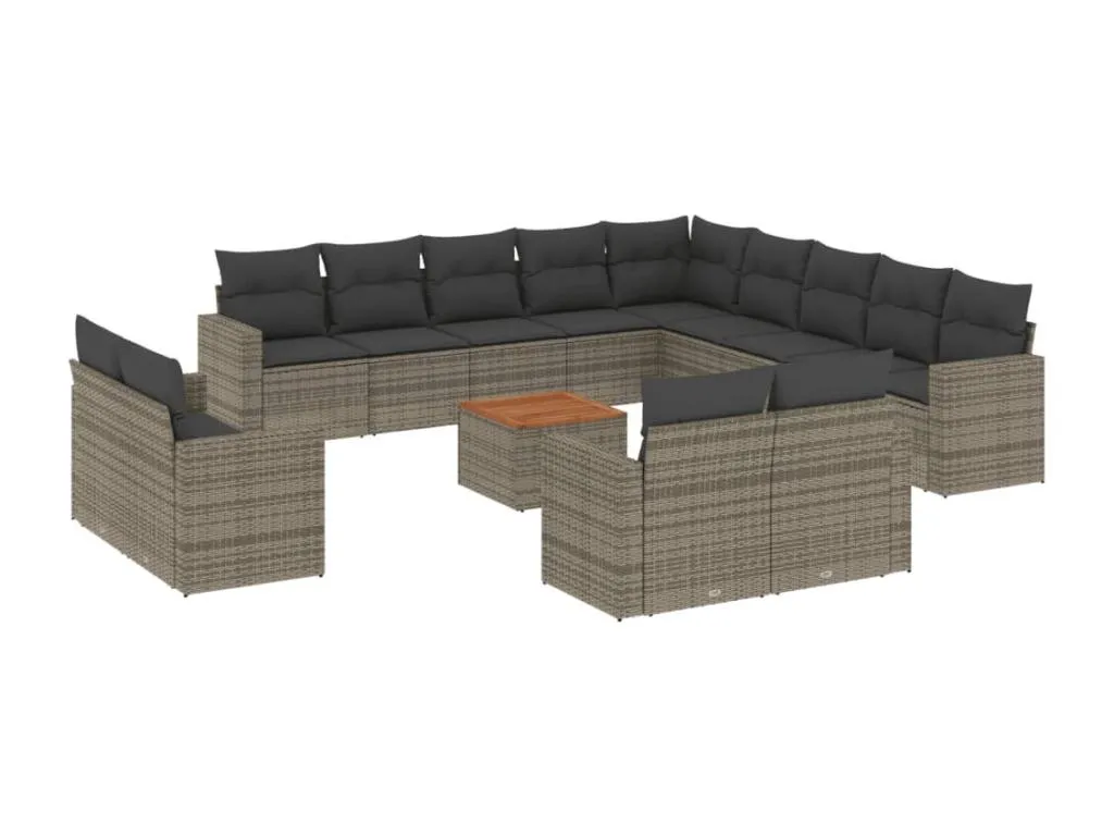 Elegante Set de Sofás de Jardín de 14 Piezas, ratán sintético gris con cojines.  MN3956025