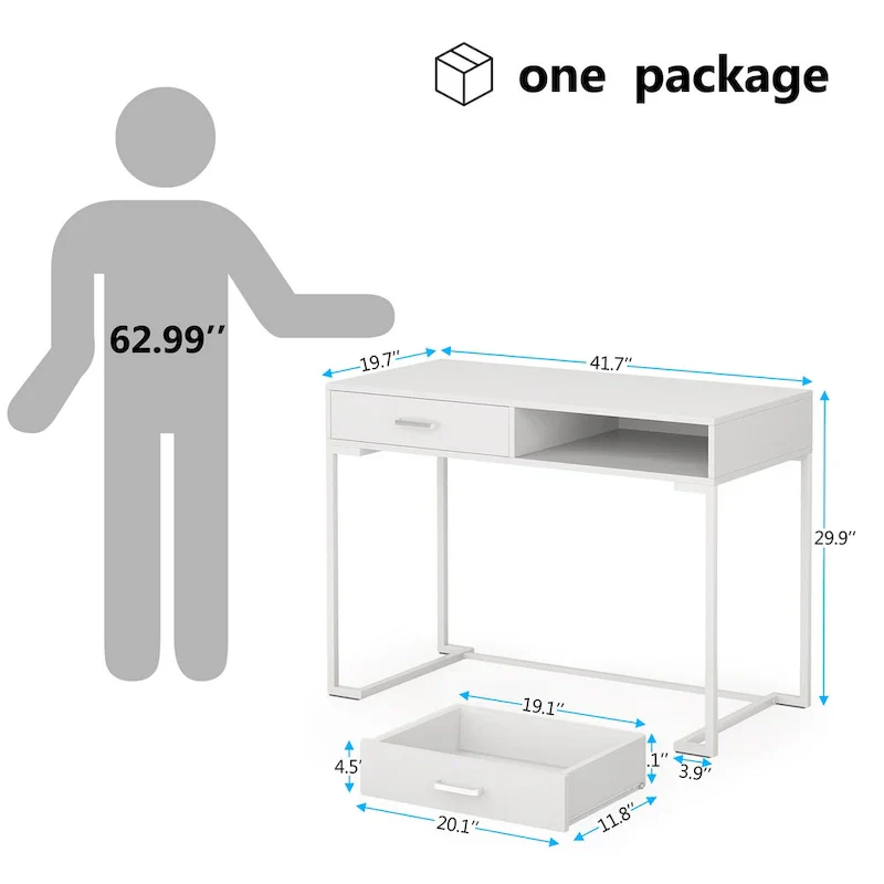 Modern Computer Desk with 2 Drawers - Stylish Study Writing Table with Storage for Home Office