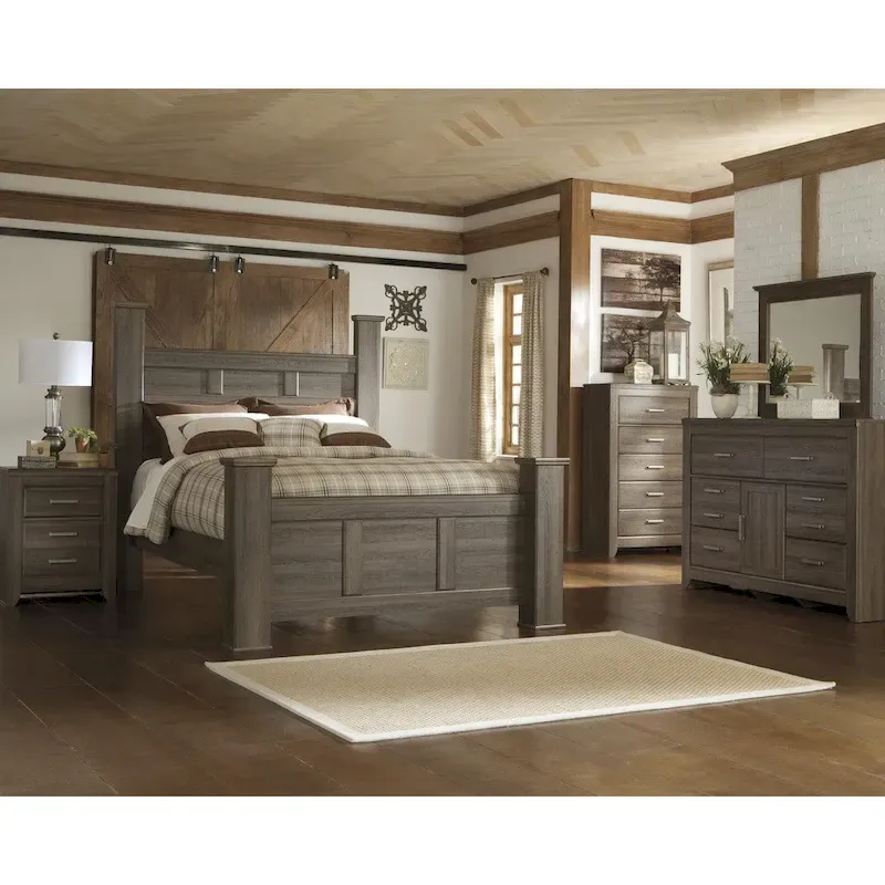 Farmhouse Poster Bed with Wooden Frame and Panel Headboard