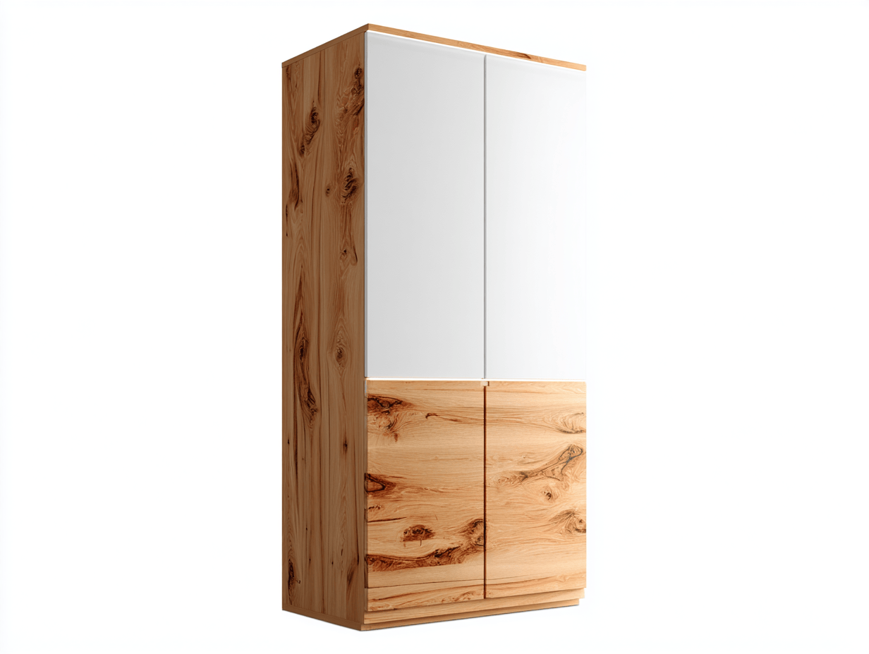 Armario de madera y melamina – blanco/roble nudos – 2 puertas