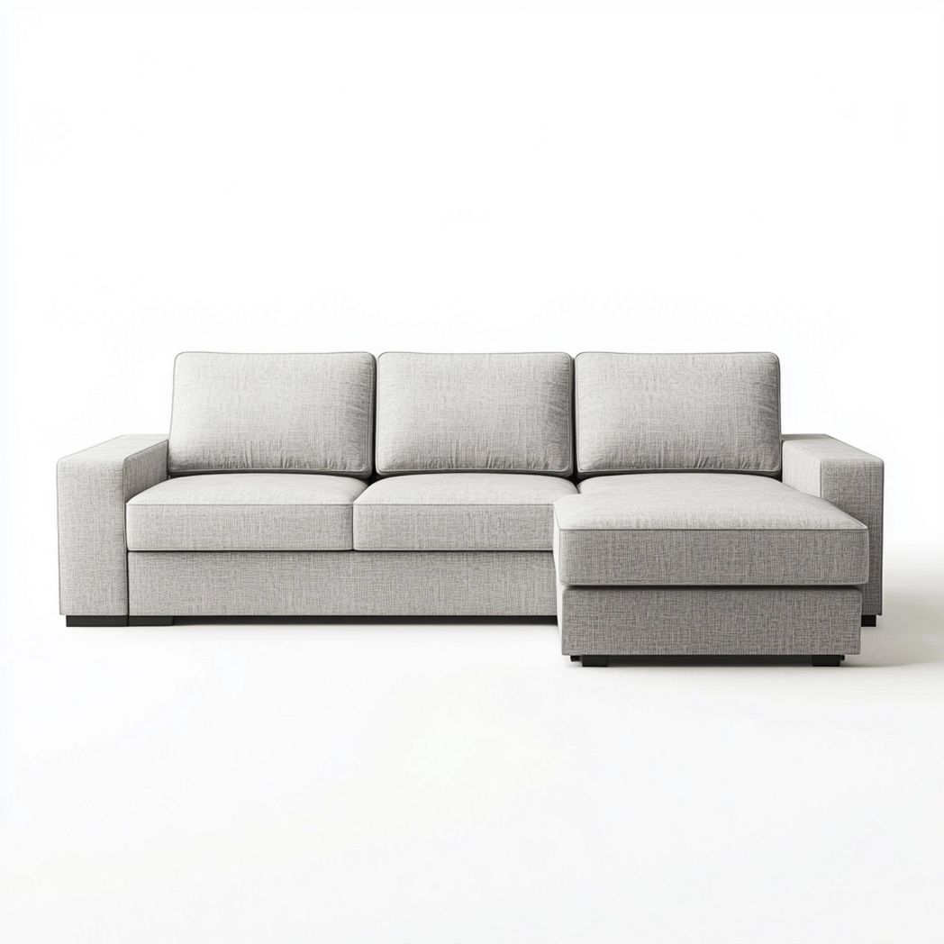 Sofá Seccional de 3 Plazas con Chaiselongue en Tela de Poliéster Gris Claro 300x150x85 cm