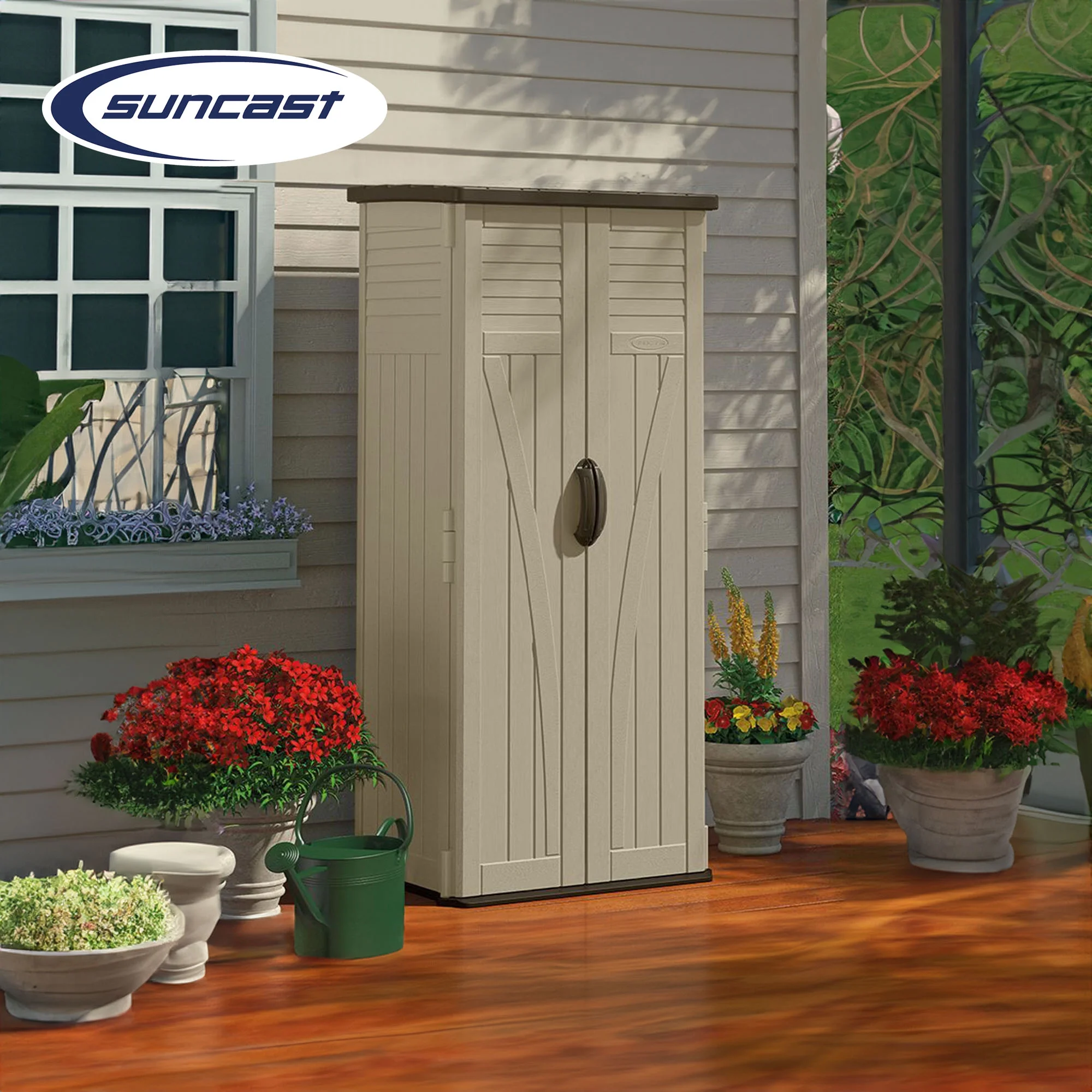 Suncast 22 Cubic Feet All-Weather Vertical Tall Outdoor Storage Shed, Brown - Image 4