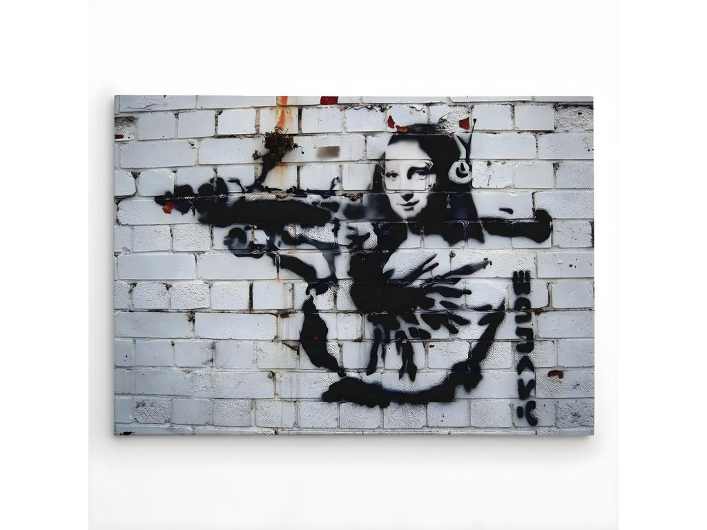 Impresión sobre Lienzo Banksy Monna Lisa, Gris, Negro, 100x3x70 cm, Tucasago