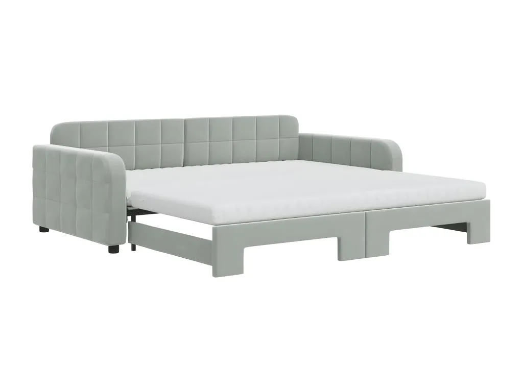 Sofá cama Hogarsens con colchón terciopelo gris claro 100x200 cm