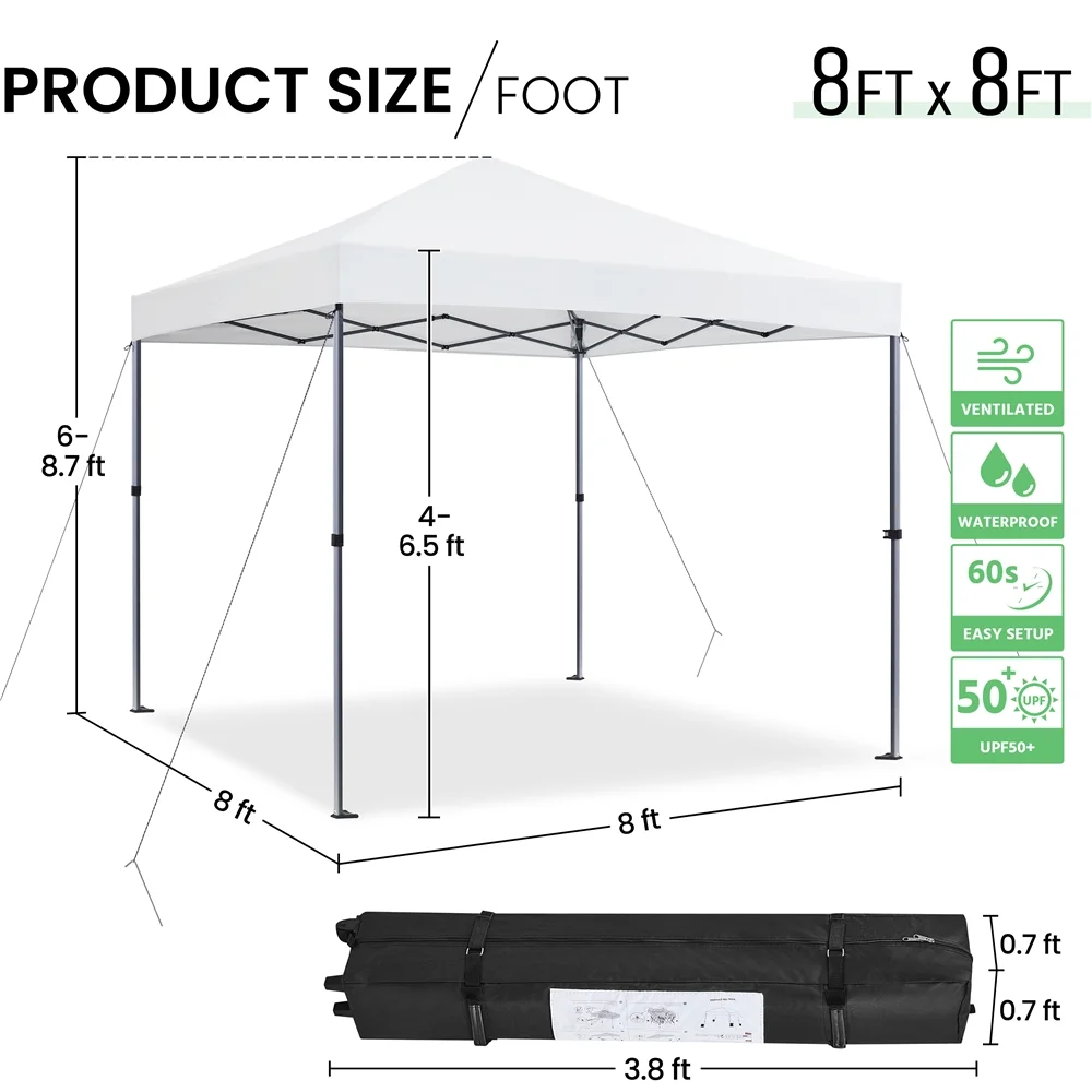 Renwick 8x8 Ft Instant Pop Up Canopy with One Push To Lock Setup Mechanism, Blue - Image 16