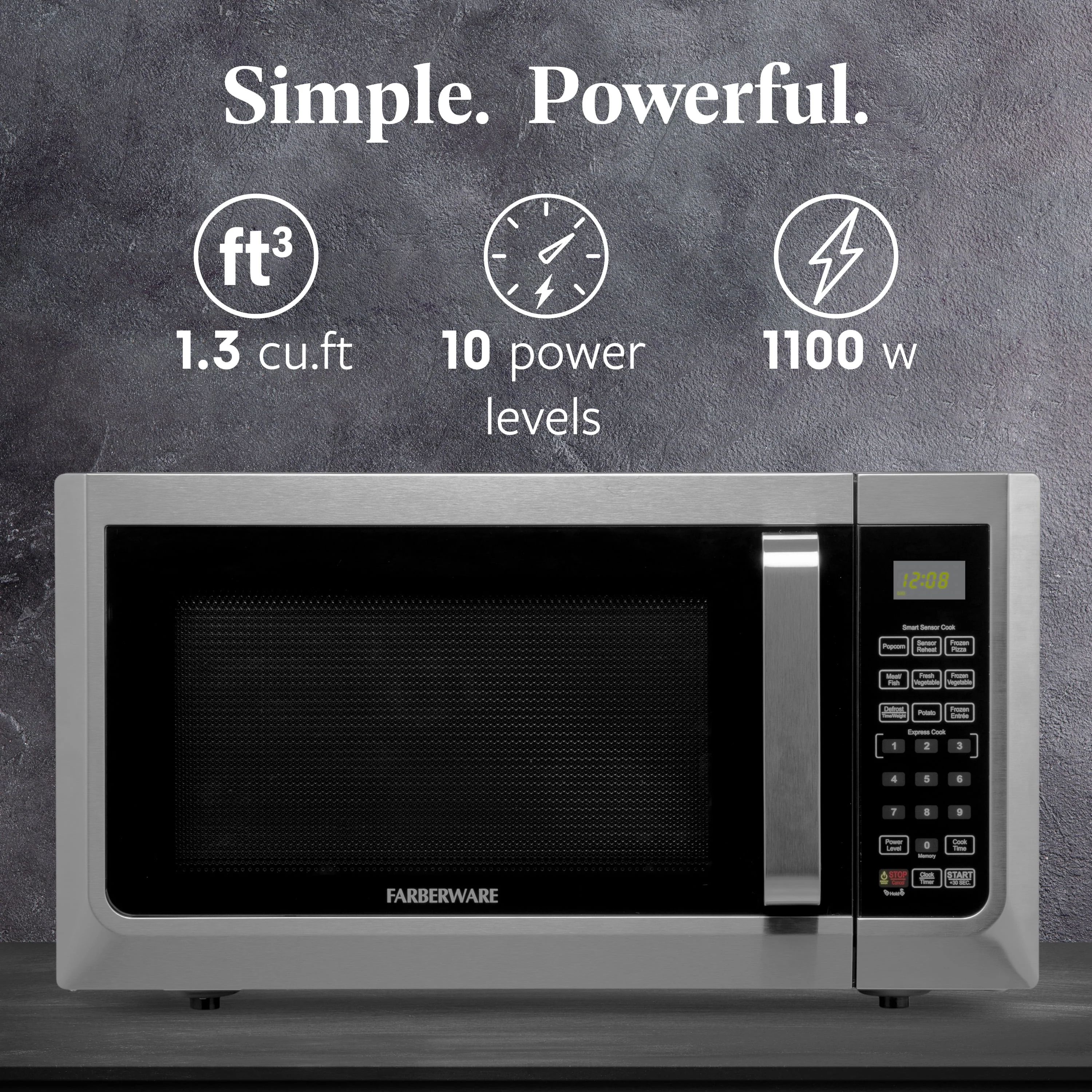 Farberware FMGZ09BKA 0.9 Cu. Ft. Microwave Oven, 900W, Digital Control, LED Display, 6 Cooking Presets, Black