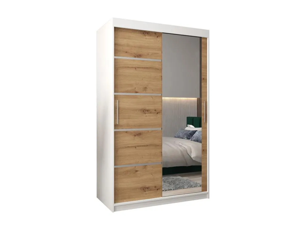 ARMARIO Lluesmahome de 2 puertas correderas, dimensiones 200/120/62 cm, diseño en blanco y artisan  CI8539777