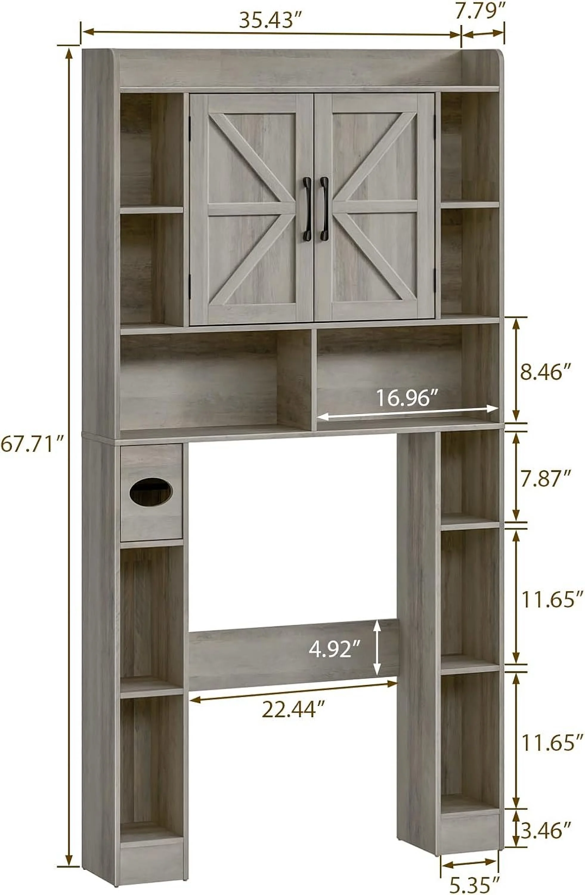 Vabches Over The Toilet Storage Cabinet, Freestanding Bathroom Space Saver with Adjustable Shelf and 2 Doors - Image 8