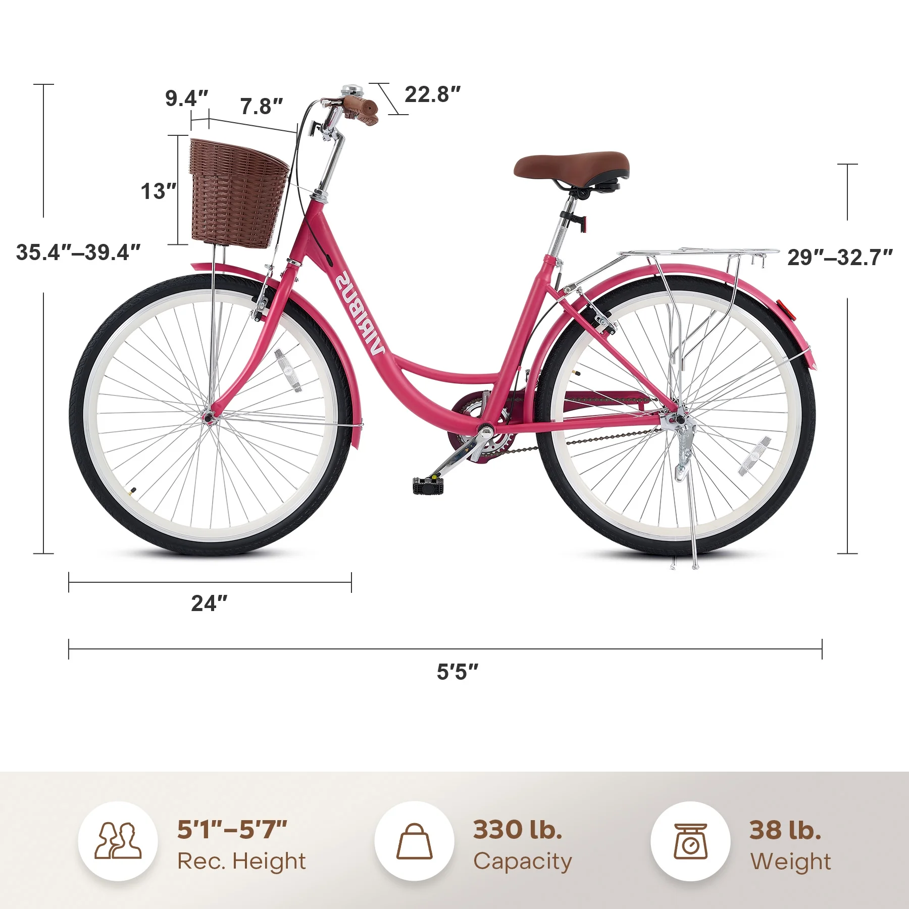 Viribus Women's Comfort Bike 24 inch Beach & City Cruiser Bicycle with Basket Rack White - Image 12