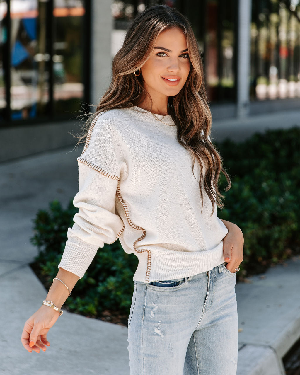 Here For It Knit Pullover Sweater - Cream - Se7enfashion
