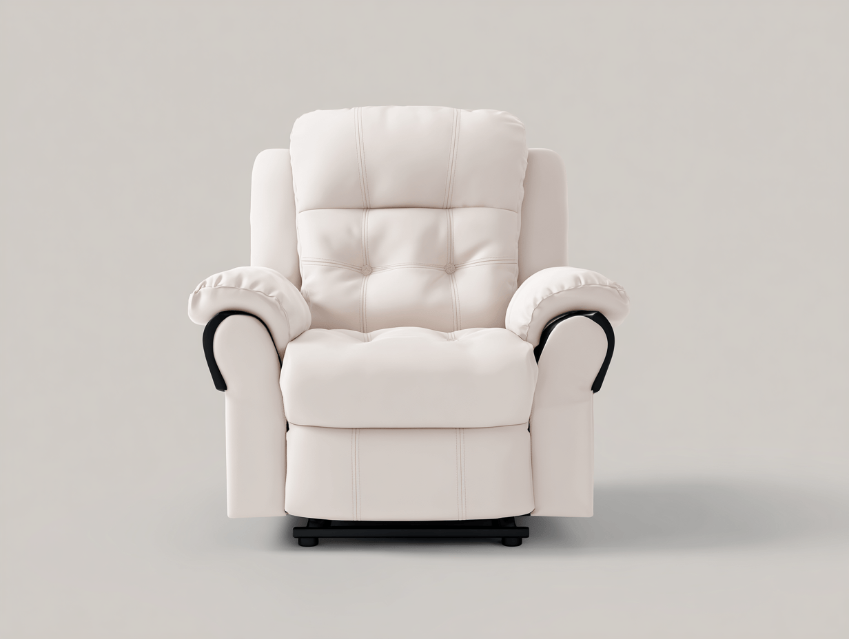 Sillón reclinable tapizado en piel sintética blanca 90×95×105 cm – base negra – con mecanismo de reclinación