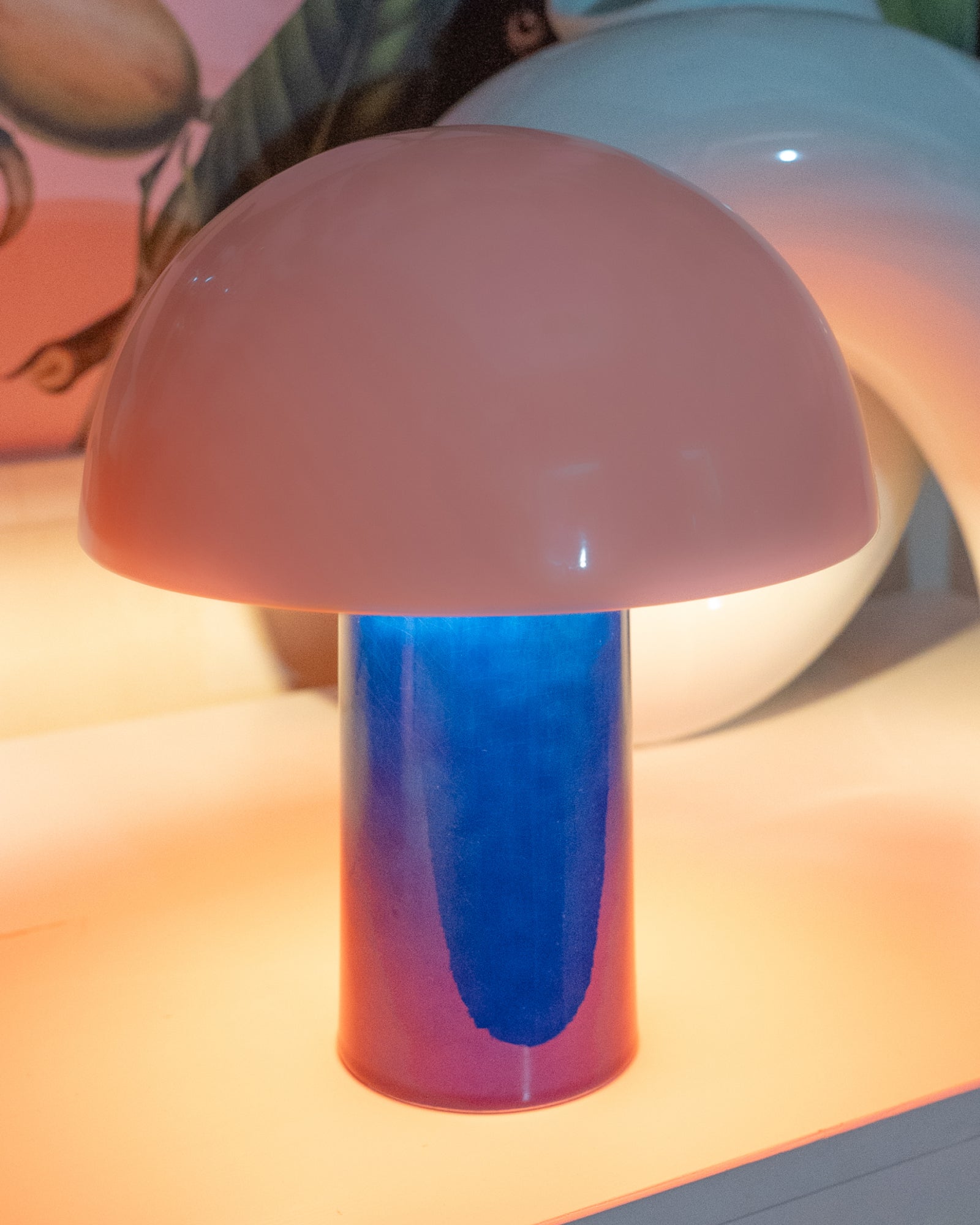 Cogumelo Keramiklampe rosa blau