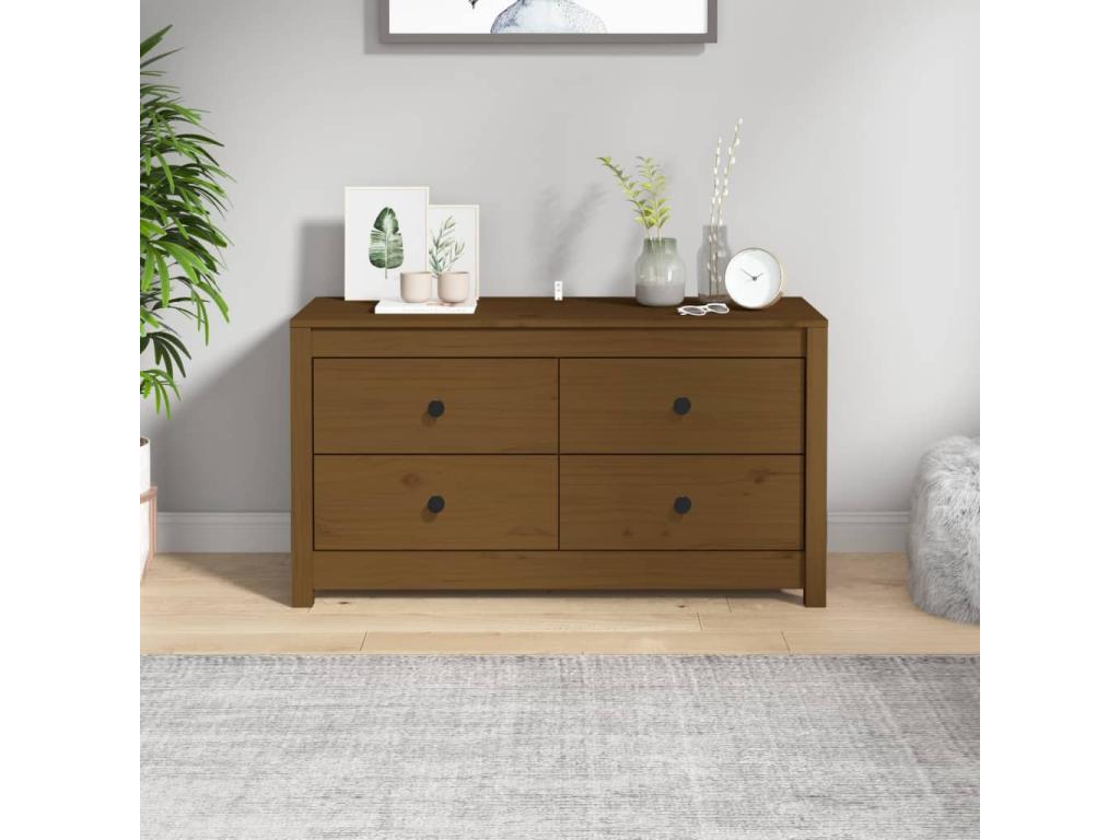 Armario auxiliar madera maciza de pino marrón miel 100x40x54 cm