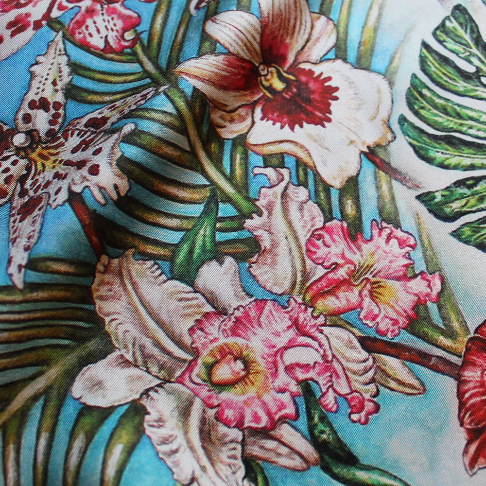 FOULARD LALIQUE BY GINNY LITSCHER DESSIN JUNGLE BLEU - DESSIN JUNGLE BLEU, 100% SOIE