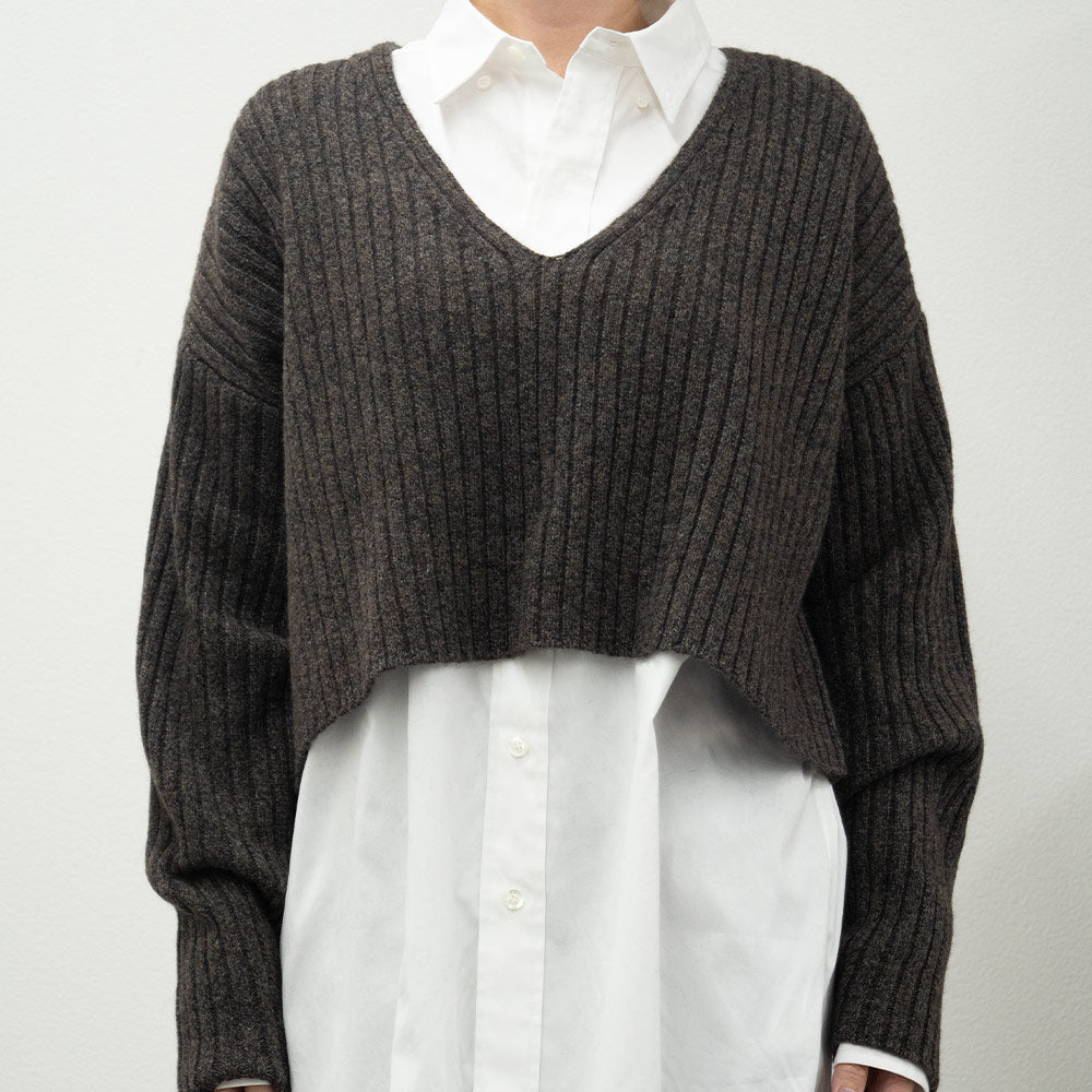 C.T.plage - Pull Col V Longsleeve Rib - Marron