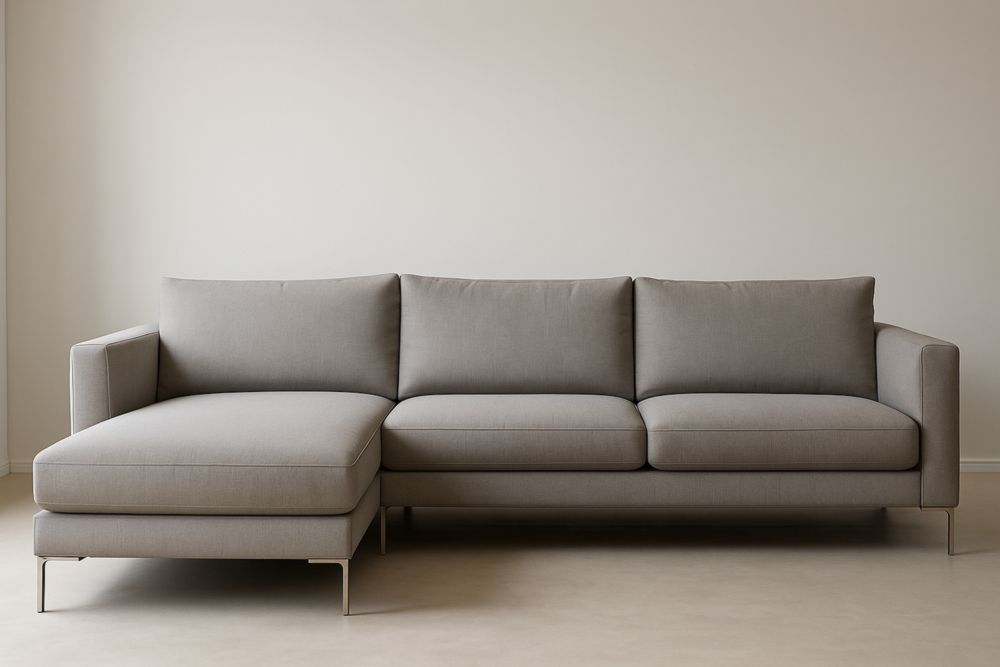 292x160x87 cm sofá en L gris de poliéster con cojines desmontables