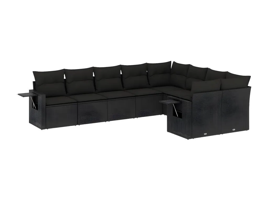 Set de sofás de jardín 8 piezas y cojines ratán sintético negro