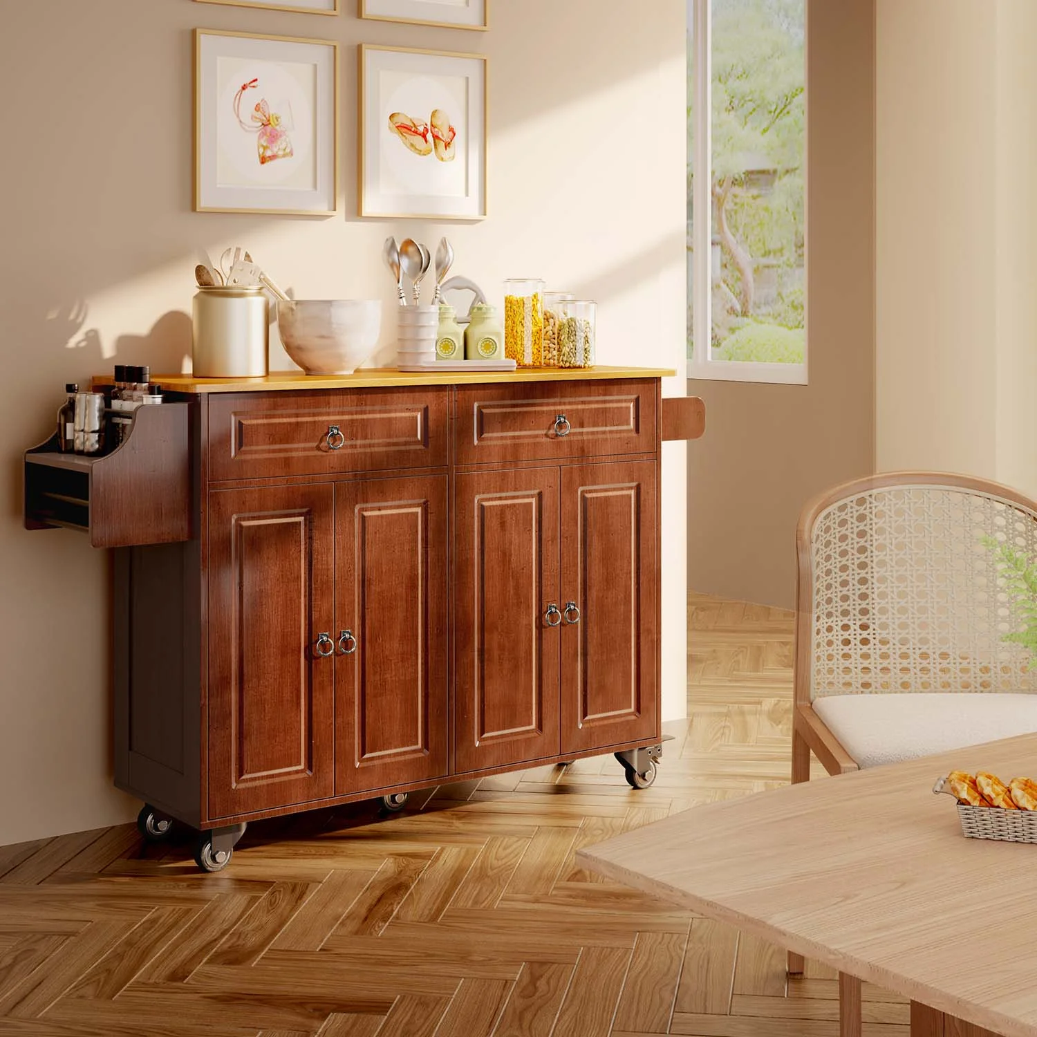 Lofka 52-Inch Kitchen Island with Storage on Wheels with Wood Drop Leaf, Ideal for Small Kitchens - Image 20