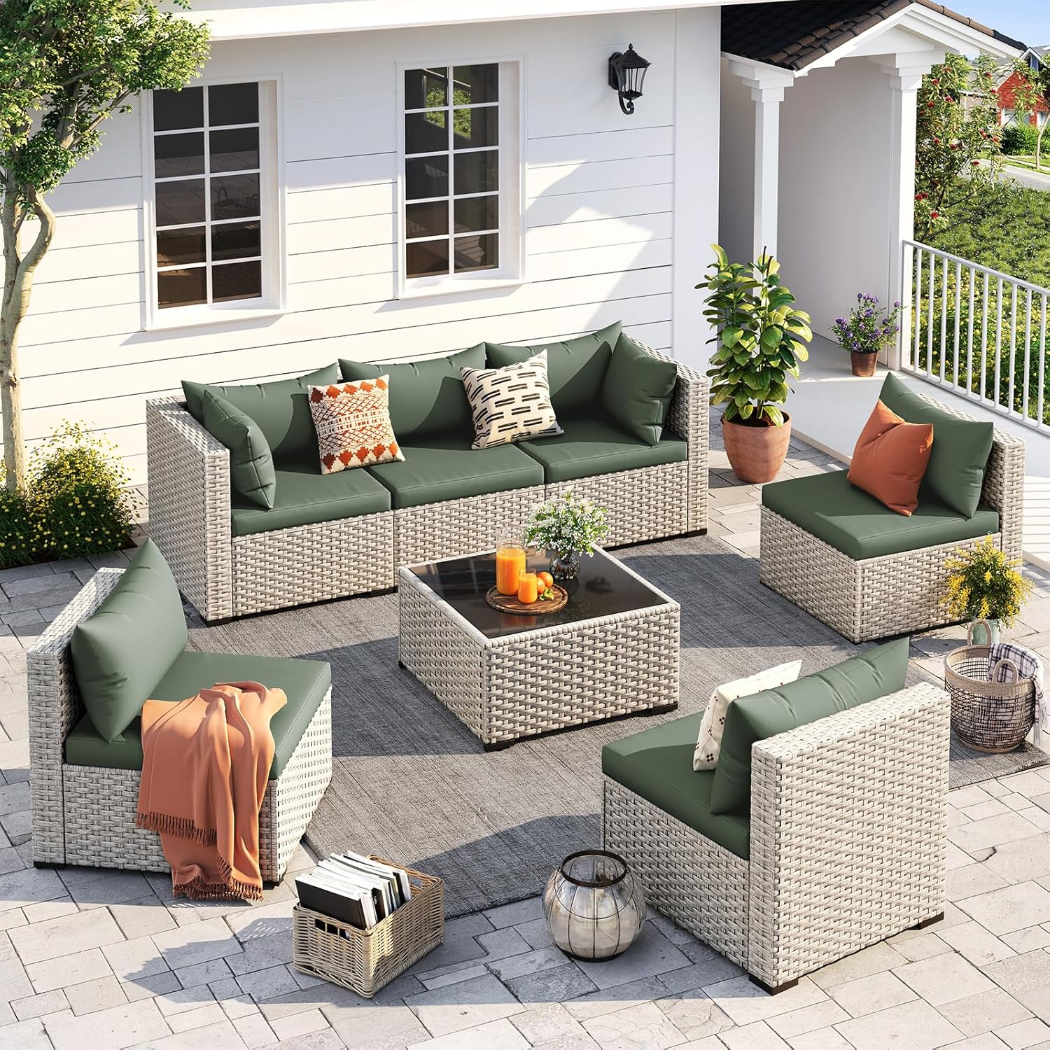UDPATIO Outdoor Patio Furniture Set 7-Piece PE Wicker Sectional Sofa Outdoor Conversation Set