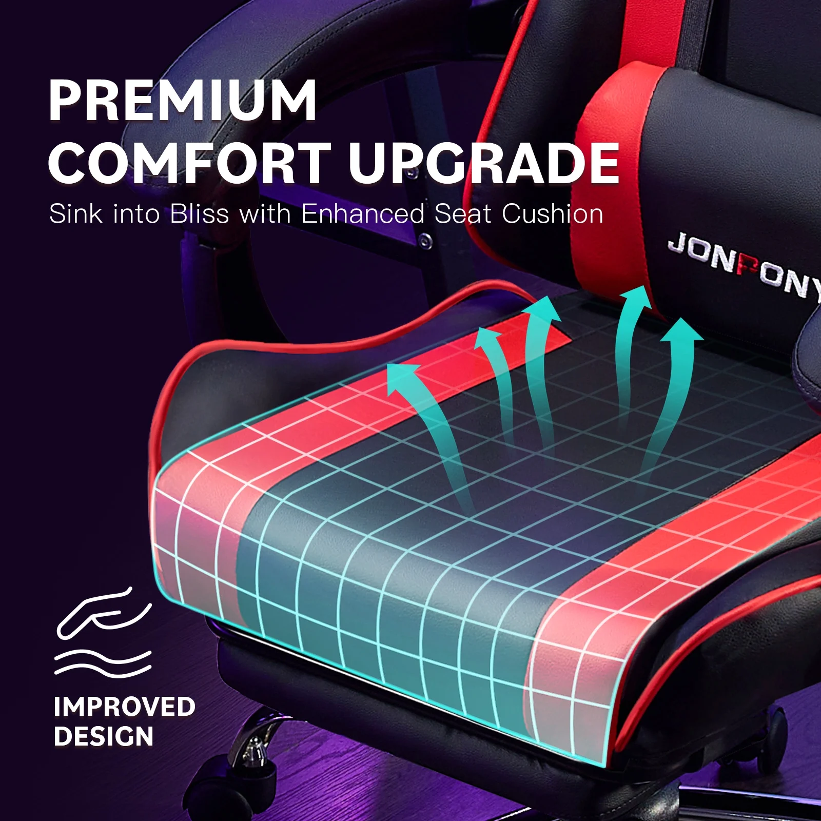 JONPONY Big and Tall 500LBS Gaming Chair, Ergonomic Design, Gamer Chair PU Leather with Footrest and Lumbar Support, High Back Office Chair Support 8 Hours Long Sitting,Red Computer Chair,Red - Image 50