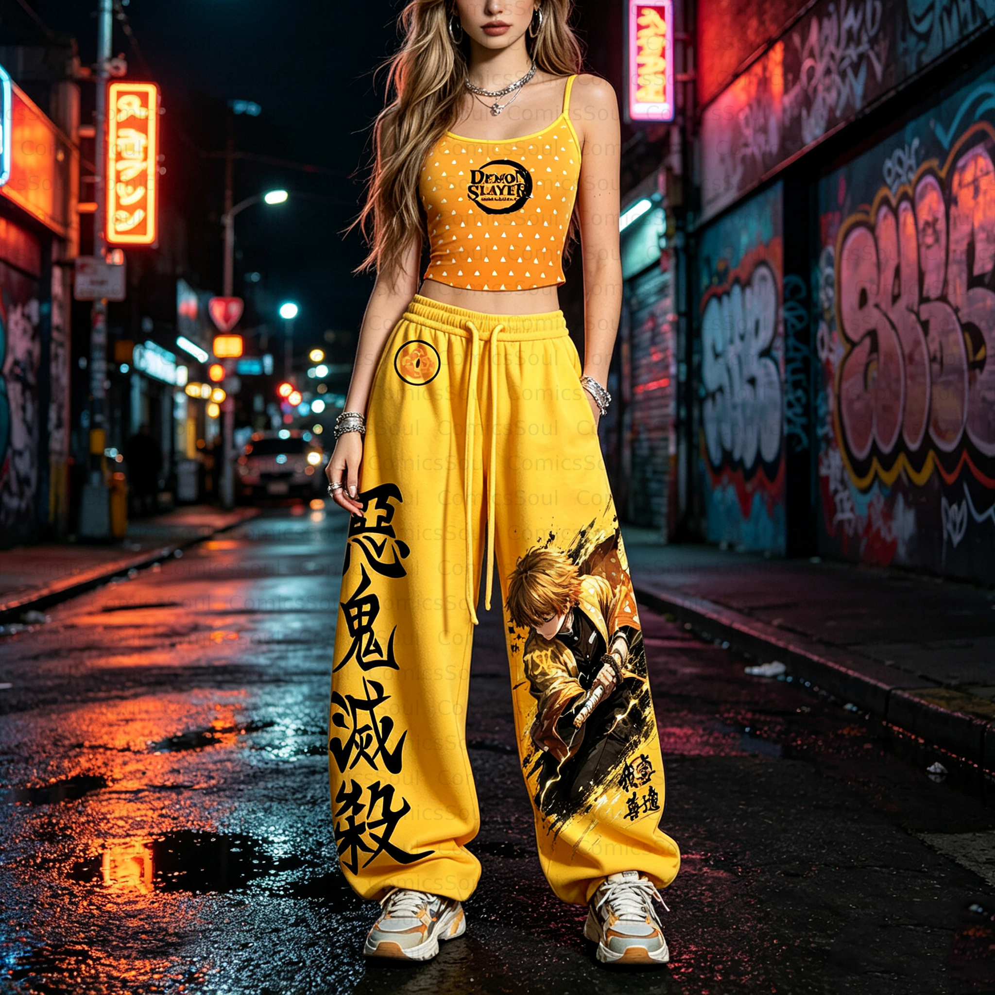 Demon Slayer Top & Elasticated Trousers Two-Piece Set 3051035 TeeThreads Sustain the Scene with Custom Apparel