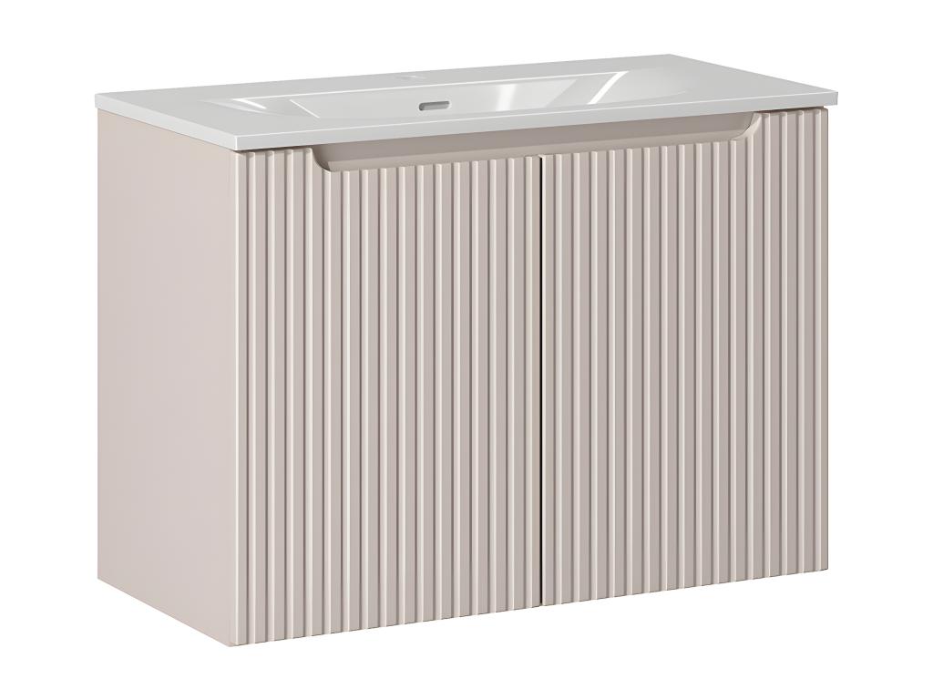 Conjunto de muebles con lavabo individual encastrado 80cm 2 puertas y columna Riva Cachemira y Madera