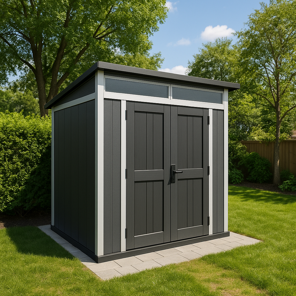 Caseta de jardín de resina 220x170x214 cm gris/negro FbDGumf392kr