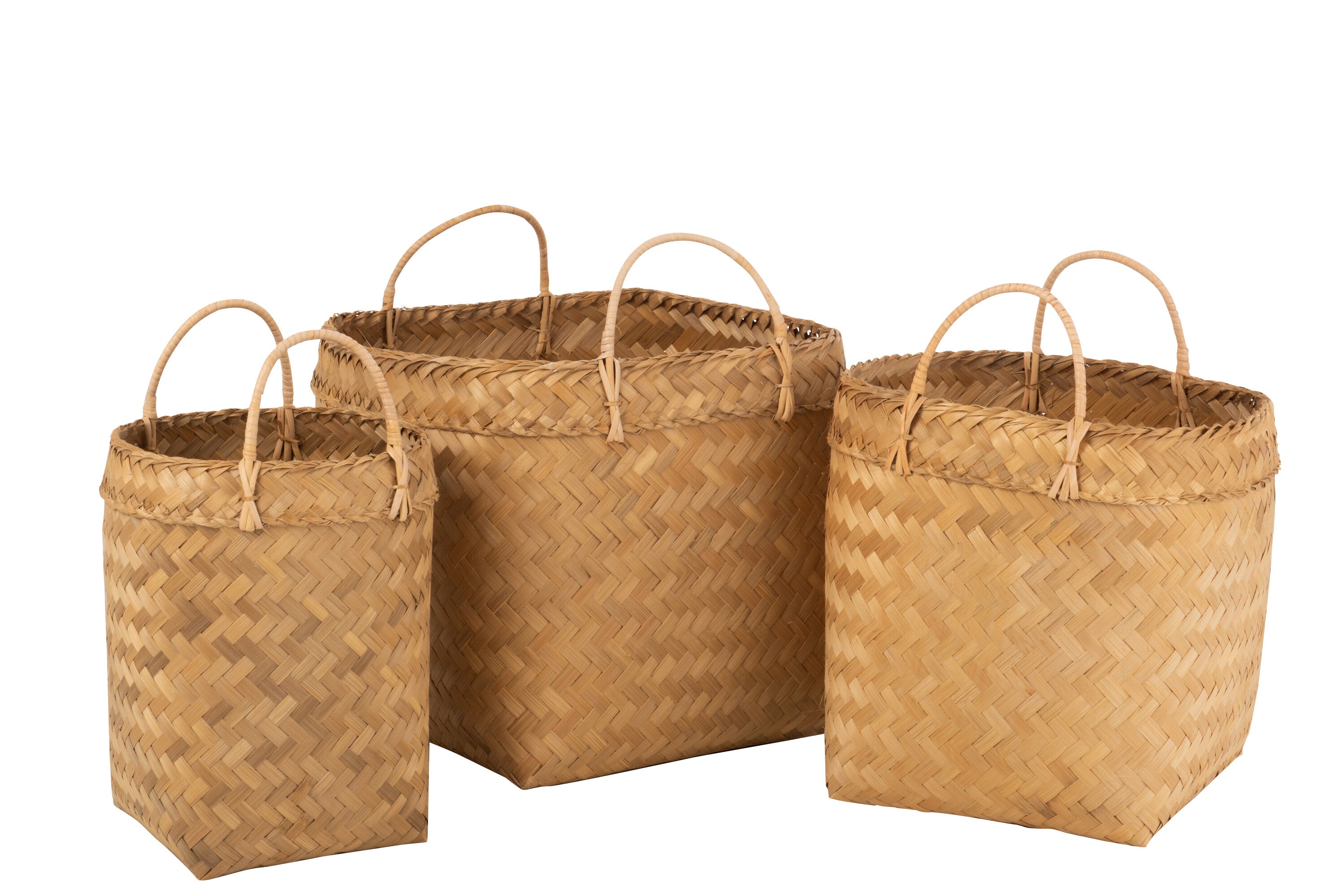J-Line set van 3 manden Vierkant - rotan - naturel