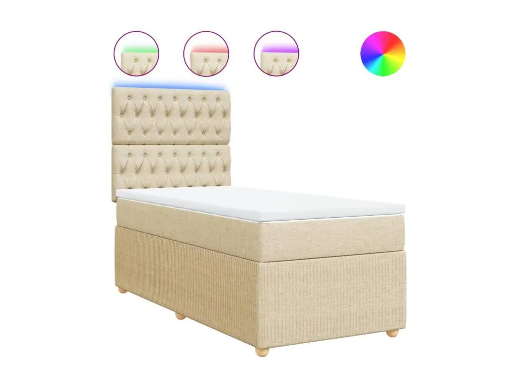 Cama box spring con colchón tela color crema 90x200 cm quv3519357