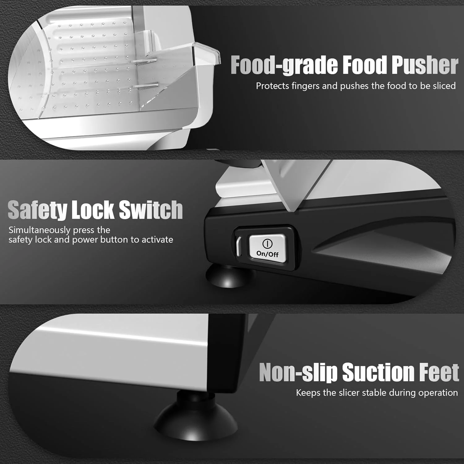 OSTBA Meat Slicer with Quiet DC Motor, 200W Electric Deli Slicer, Dual 7.5'' Stainless Steel Blades, 0-15mm Adjustable Thickness, Easy to Clean, Ideal for Meat, Cheese, Bread, and Vegetables - Image 6